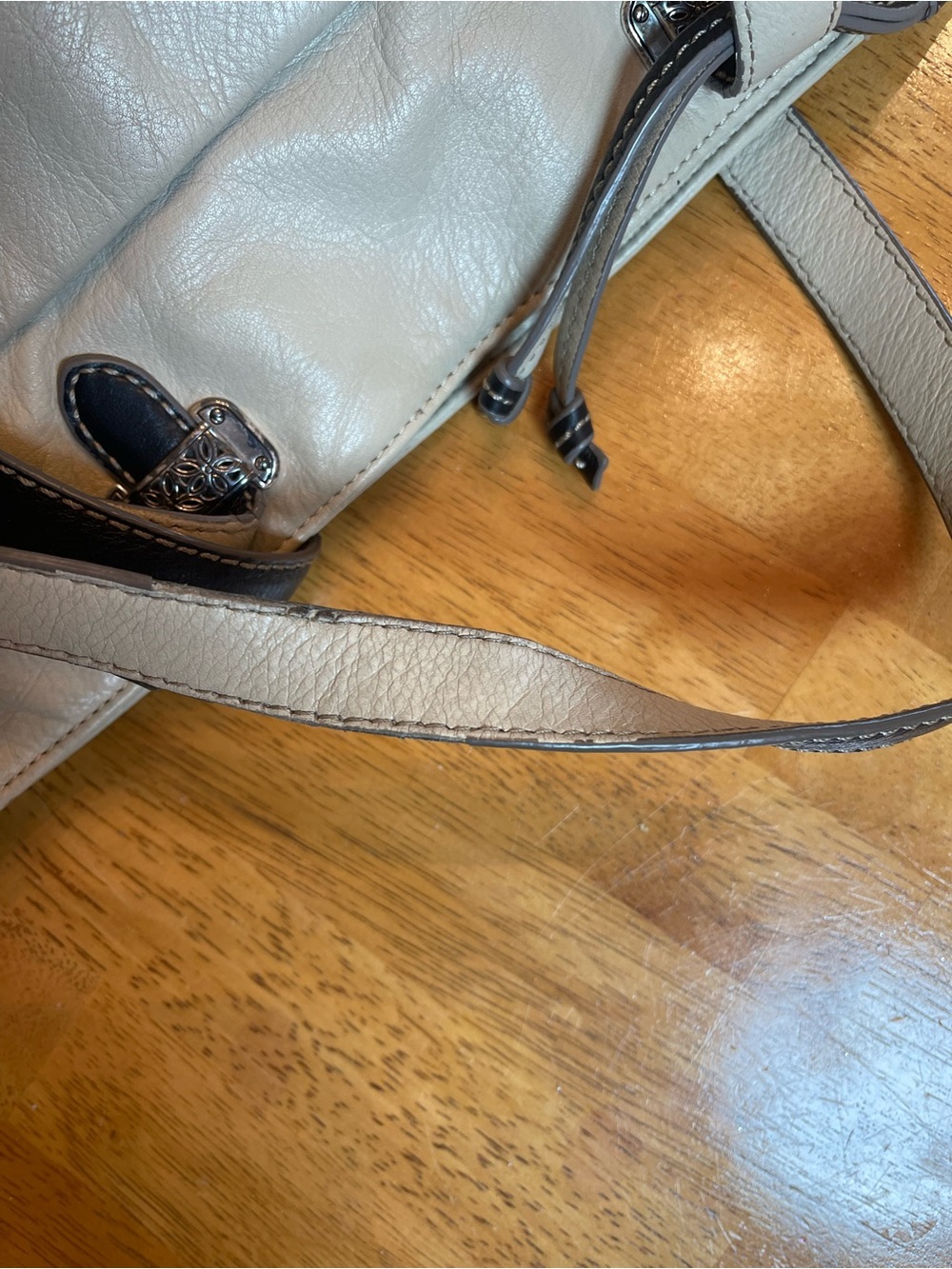 Brighton Cream Brown Leather Tote Shoulder Bag Silver Hardware U196880 - Picture 10 of 14